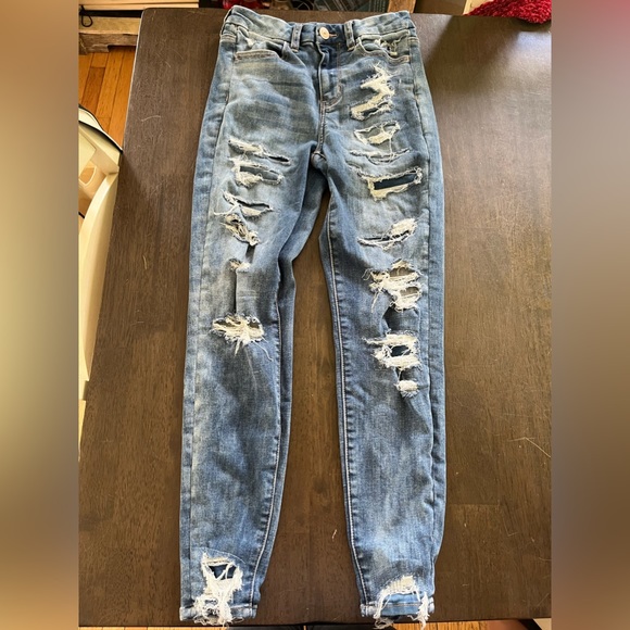 American eagle ripped skinny jeans, size 2(short). Dark blue wash. - Picture 2 of 3